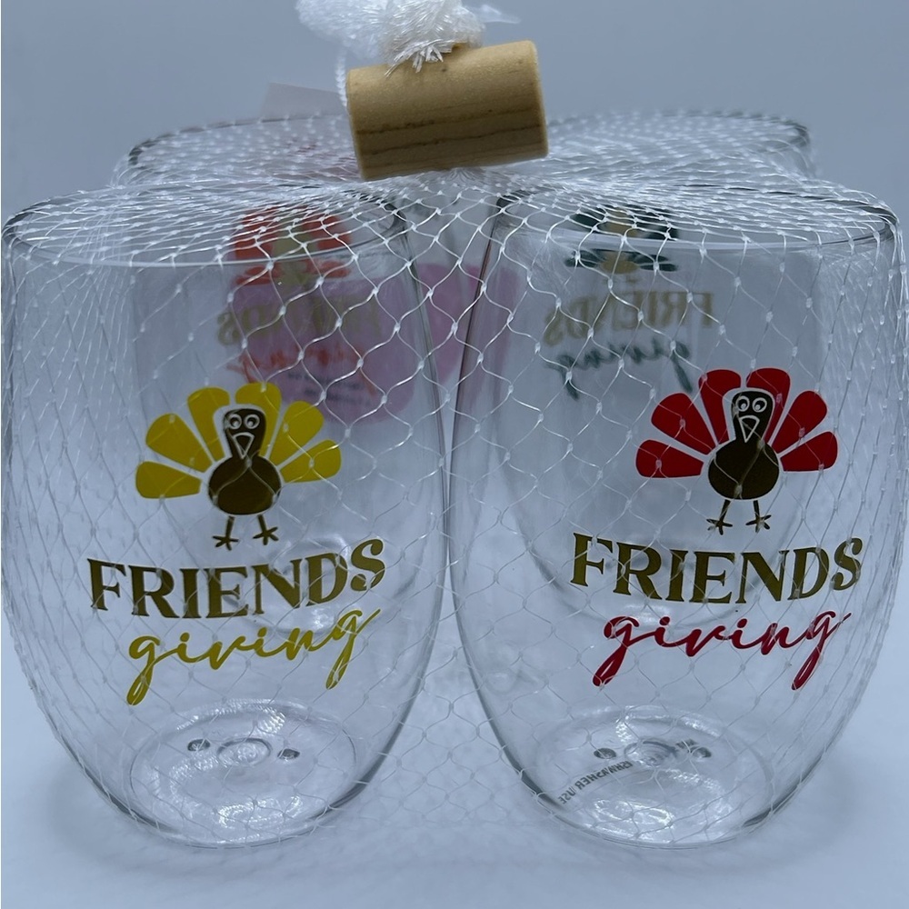 Friendsgiving Turkey Stemless Wine Plastic Shatterproof Glasses - Hand wash Only